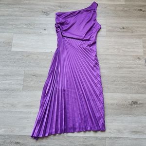 Sam Edelman Purple Dress Womens 12 One Shoulder Ruched Pleated Asymmetrical Nwt
